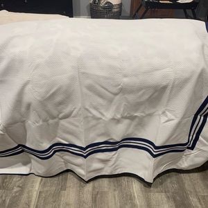 Navy blue and white shower curtain
